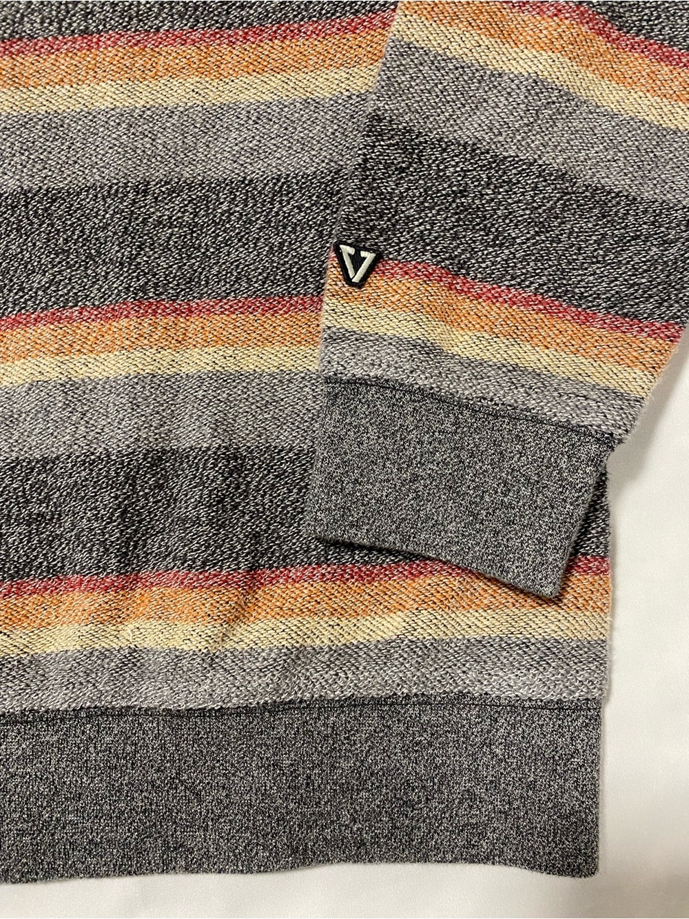 VISSLA Gray Crewneck Sweater with Orange and Cream Stripes - Picture 2 of 6